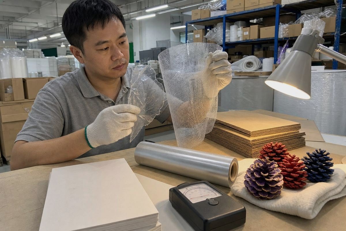 Protective Packaging Materials Moisture-barrier packaging materials keeping colored pine cones dry and fragrant until use (ID#3)