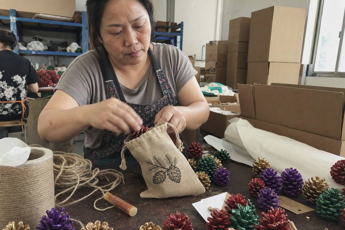 Colored fireplace pine cones combined into gift sets to boost order value (ID#1)