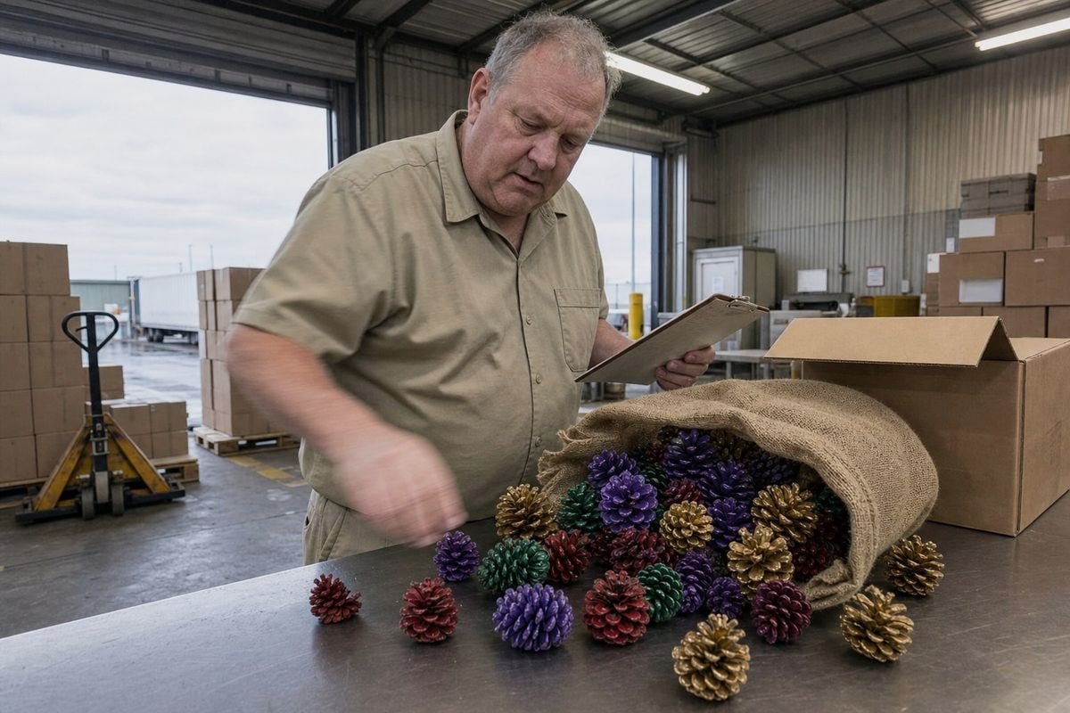 Fireplace colored pine cones from China needing US customs phytosanitary certificate (ID#1)