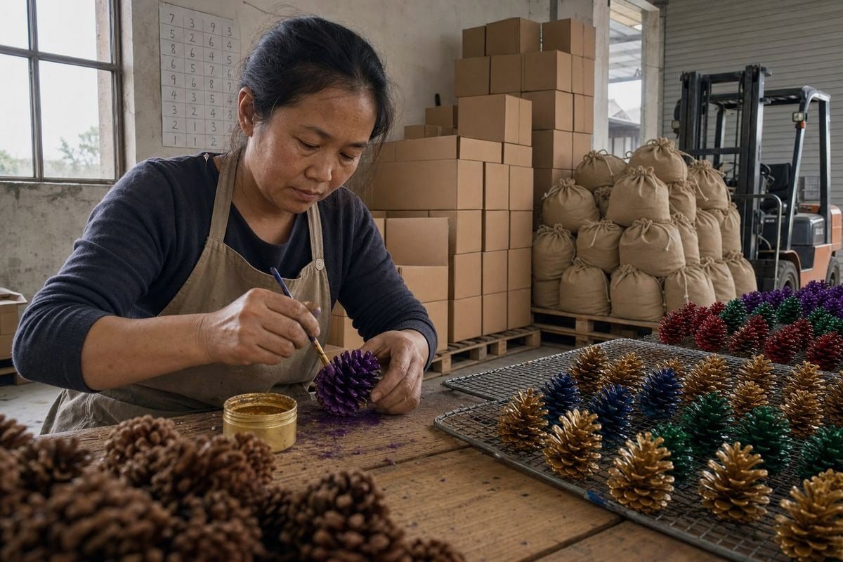 Comparing cost and capacity for sourcing colored pine cones from China (ID#1)