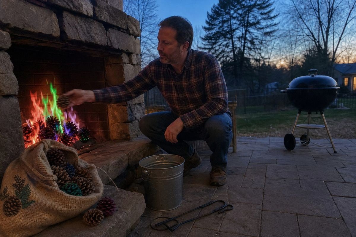 Colored pine cones unsafe for use in BBQ grills or food fires (ID#1)