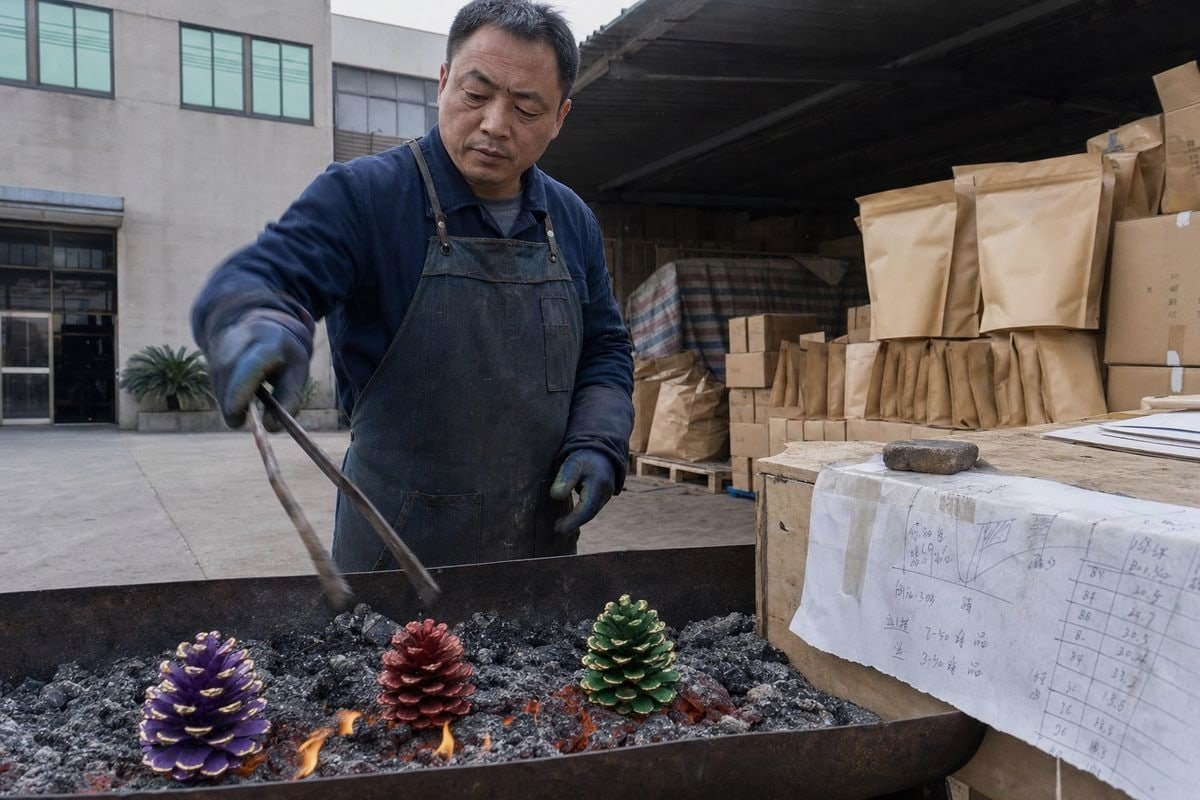 One to three colored pine cones spaced on coals for clean, long-lasting colored flames (ID#3)
