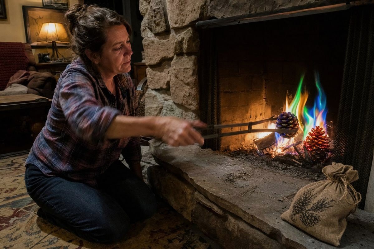 Recommended number of colored pine cones to add to a fireplace safely (ID#1)