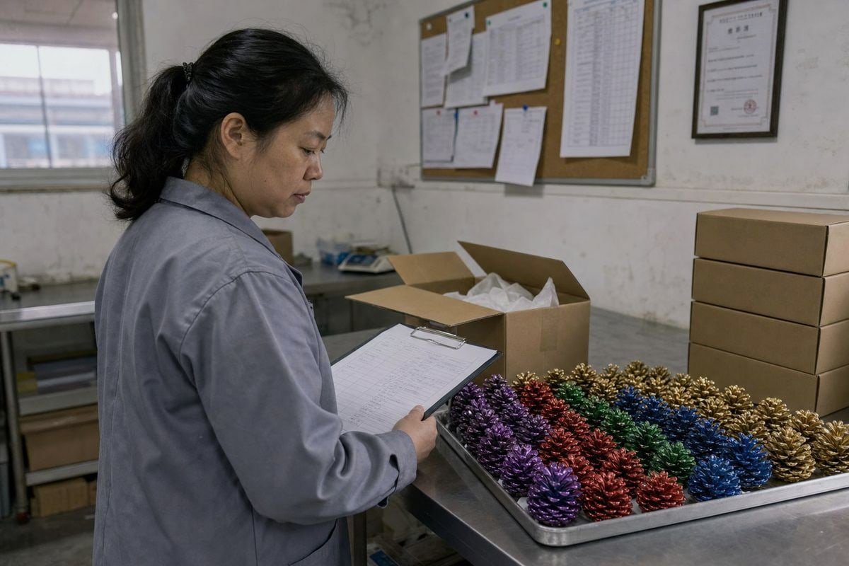 Colored Pine Cone Certifications Safety certifications like SGS, Intertek, and CE for colored pine cones (ID#2)