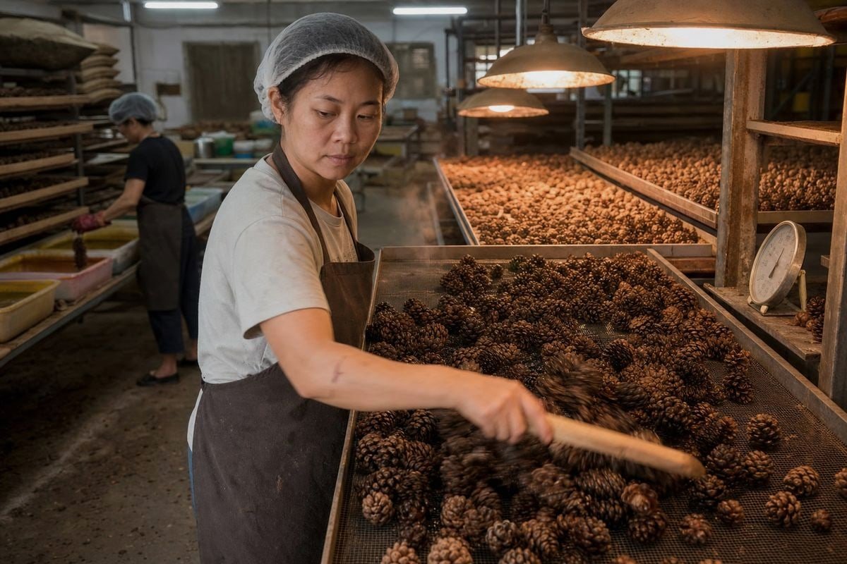 Proceso de control de calidad Pasos de control de calidad que reducen las quejas por chispas en la producción de conos de pino (ID#4)