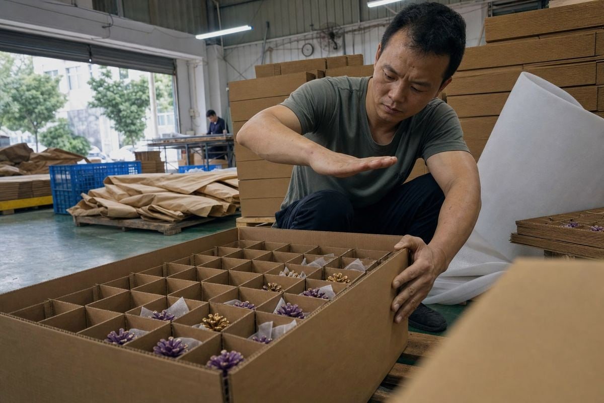 Carton Design Tips Double-walled carton design with dividers and cushioning for bulk pine cone orders (ID#3)