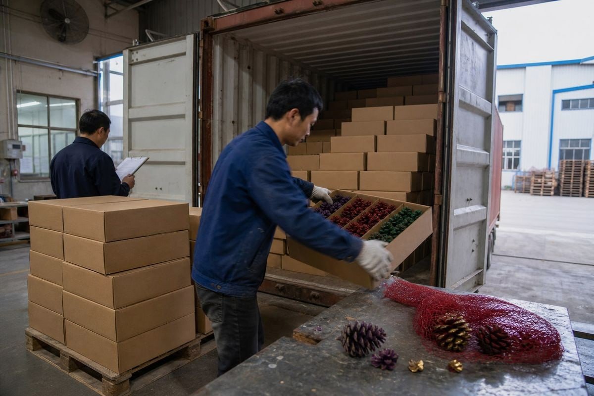 Shipping Protection Packaging Rigid box packaging providing superior protection for colored pine cones during long-distance shipping (ID#2)