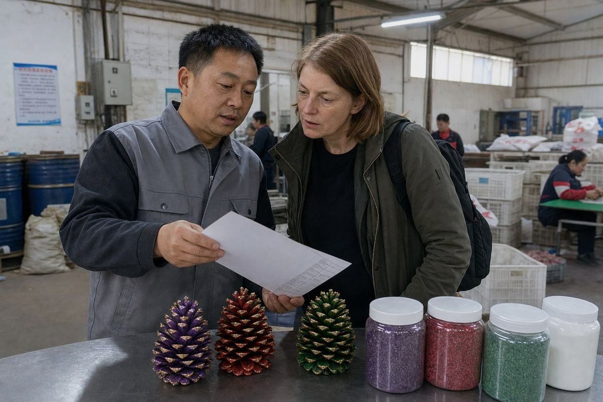 Batch-specific SDS request for colored pine cone product before ordering (ID#5)