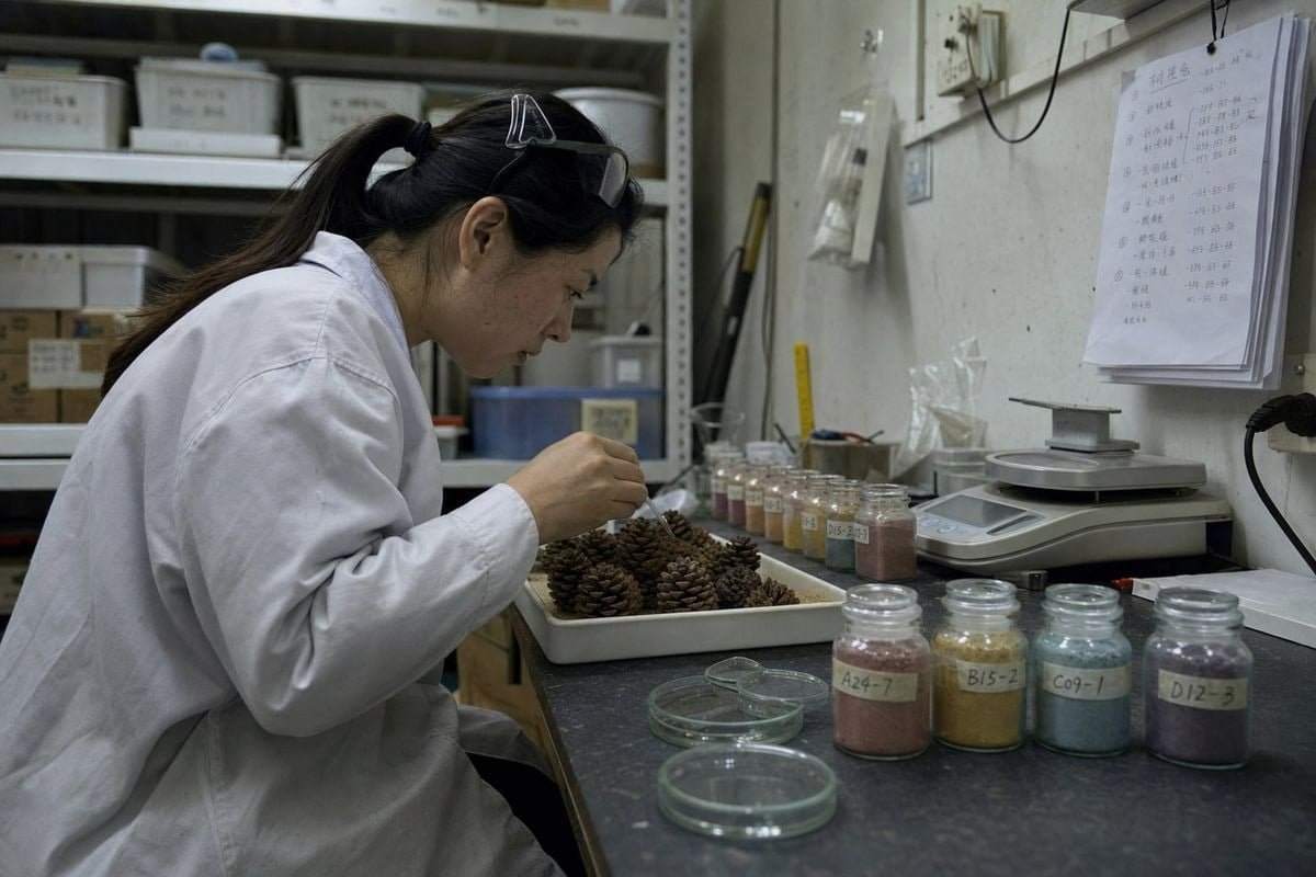 Pinecone Labortests Laborbericht und Analysezertifikat, die keine schädlichen Chemikalien in farbigen Kiefernzapfen beweisen (ID#4)